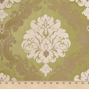 Royal Damask Chenille Upholstery Brocade Jacquard 56/58&quot; Fabric By The Yard - Apple Green / Ivory