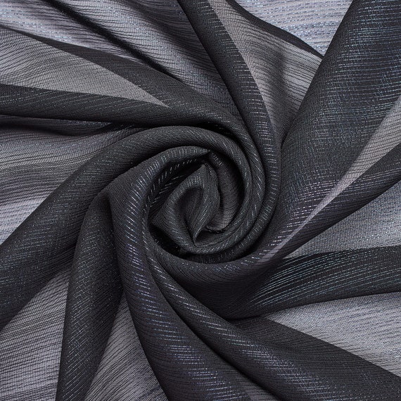 Zari Metallic Chiffon Jacquard Fabric Black Sheer Polyester 57 58