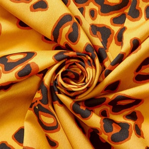 Clouded Leopard Crepe De Chine Print Fabric Sunflower Yellow Sheer Polyester 57&quot; By The Yard