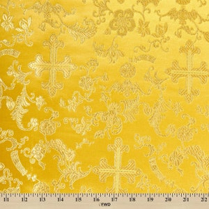 Gold/Gold Metallic Church Cross Brocade Fabric