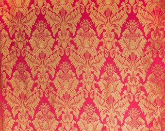 Fuchsia / Gold Damask Jacquard Floral Brocade Fabric 118" By the Yard