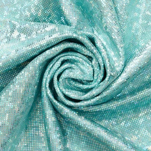 Micro Dot Hologram Tricot Foil Fabric - Mint Silver Shiny Stretchy 60&quot; tagliato a misura