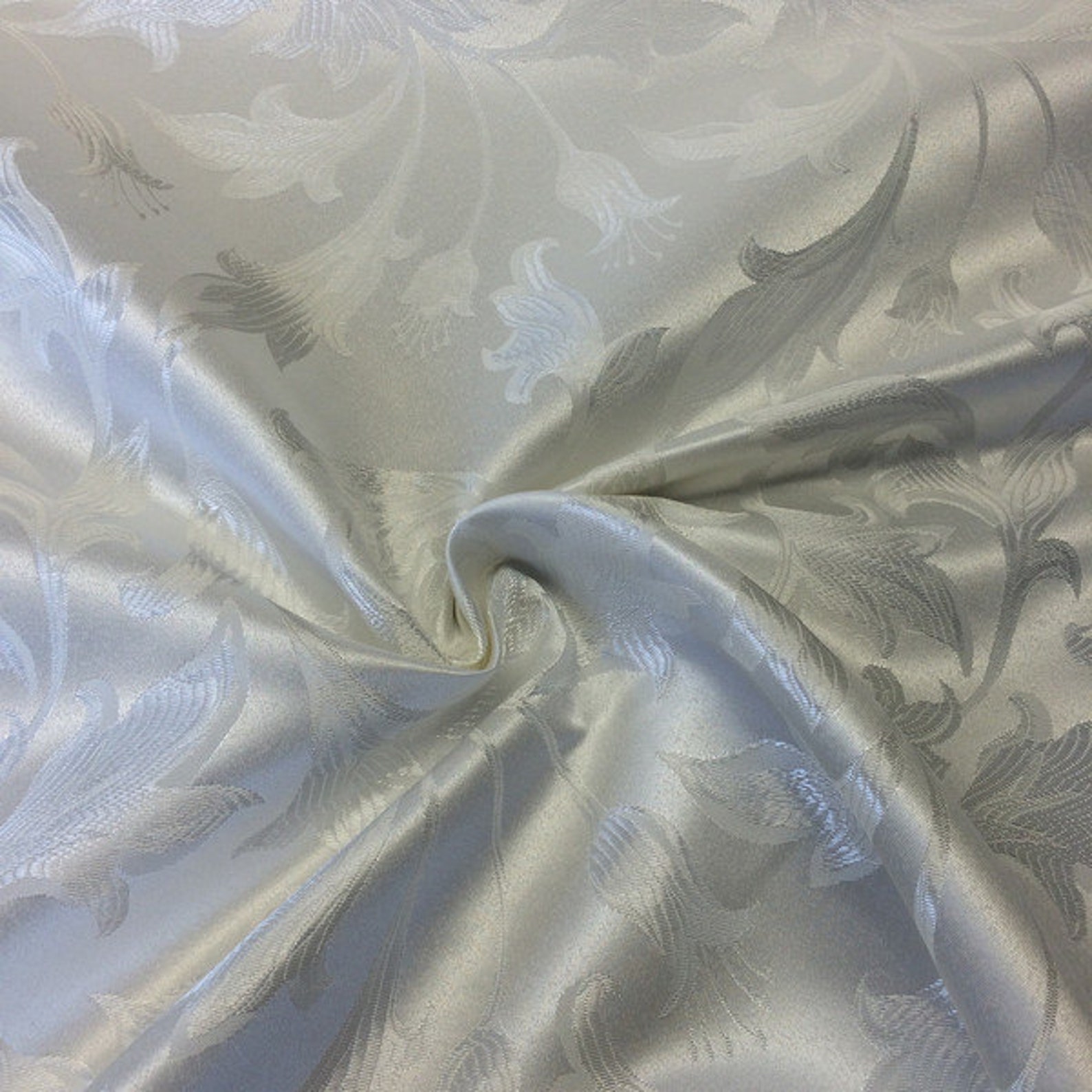 White / White Damask Jacquard Bloom Brocade Fabric 118 Etsy