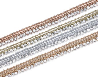 1 Centimeter Diamond Rhinestone Metallic Cord Braided Trim For Sewing, Crafts, Decor, & Upholstery Projects - 9.8 Yards (9 Meters)