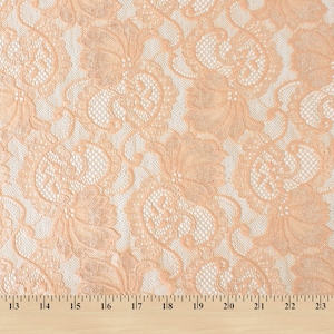 Peach Stretch Lace Fabric Floral Embroidery Poly Spandex 58&quot; Wide BTY Wedding Apparel Victoria