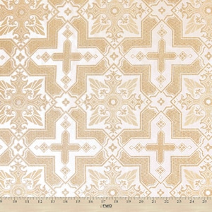 Ecclesiastical Metallic Brocade Fabric - White / Gold Poly Metallic 58/60&quot; By The Yard