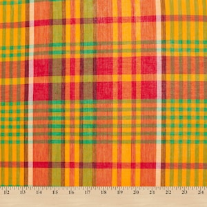 100% Cotton Madras Plaid Fabric By the Yard  (Style 322)