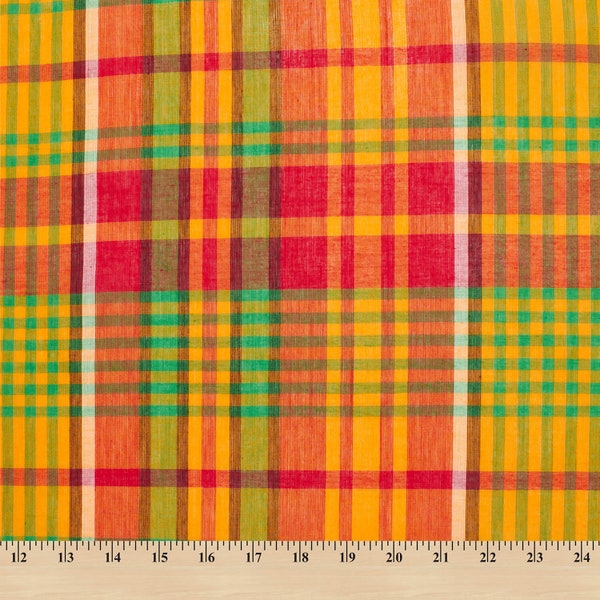 100% Cotton Madras Plaid Fabric By the Yard  (Style 322)