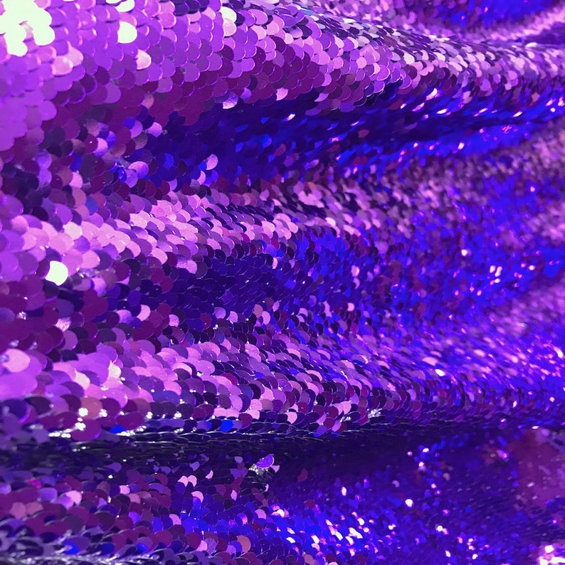 All-Over Sequins Fabric Mermaid Scale on Stretch Mesh 5860 wide Sold BTY Purple