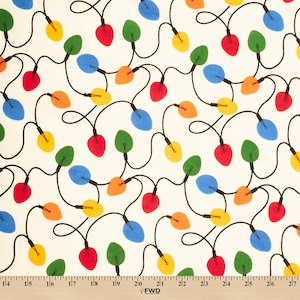 Holiday Light Print Broadcloth Fabric – Ivory Multi-Color Polyester Cotton 58/60&quot; By The Yard