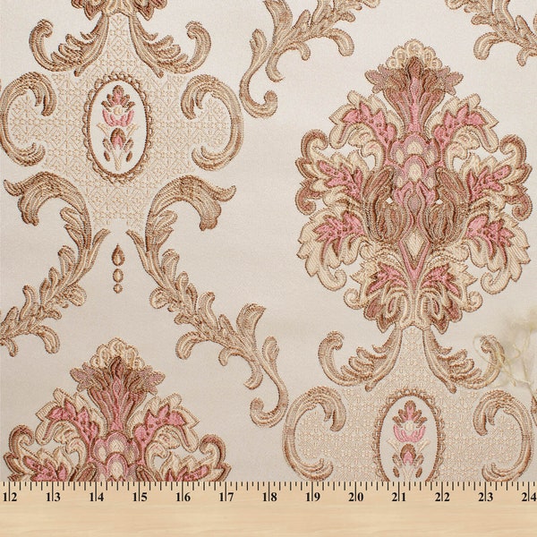 Chateau Damask Upholstery Jacquard Home Décor Polyester 56" Fabric By The Yard - Rose Gold / Pink