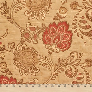 Floral Chenille Upholstery Brocade Jacquard 58/59&quot; Fabric By The Yard - Gold / Red