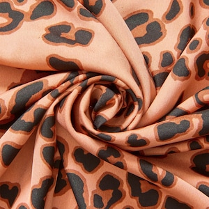 Clouded Leopard Crepe De Chine Print Fabric Strawberry Sheer Polyester 57&quot; By The Yard