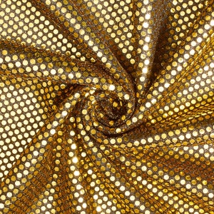 Gold on Black Shiny Sequin Dot Confetti Fabric for Sewing Costumes Apparel Crafts by the Yard