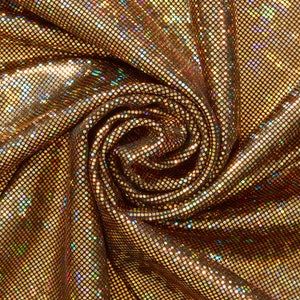 Micro Dot Hologram Tricot Foil Fabric - Black Gold Shiny Stretchy 60” By The Yard