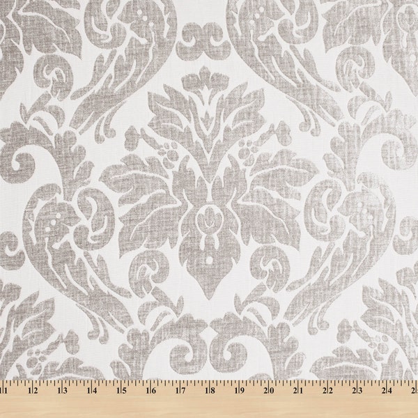 Julius Damask Chenille Upholstery Brocade Jacquard 57/59" Fabric By The Yard - Off White / Grey