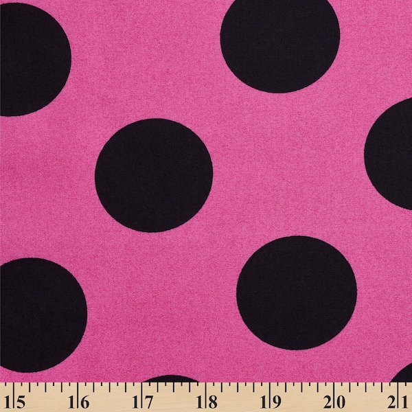 Polka Dot Extra Large Tissu imprimé Fuchsia / Noir 100% Coton 58/60" de large Vendu par cour