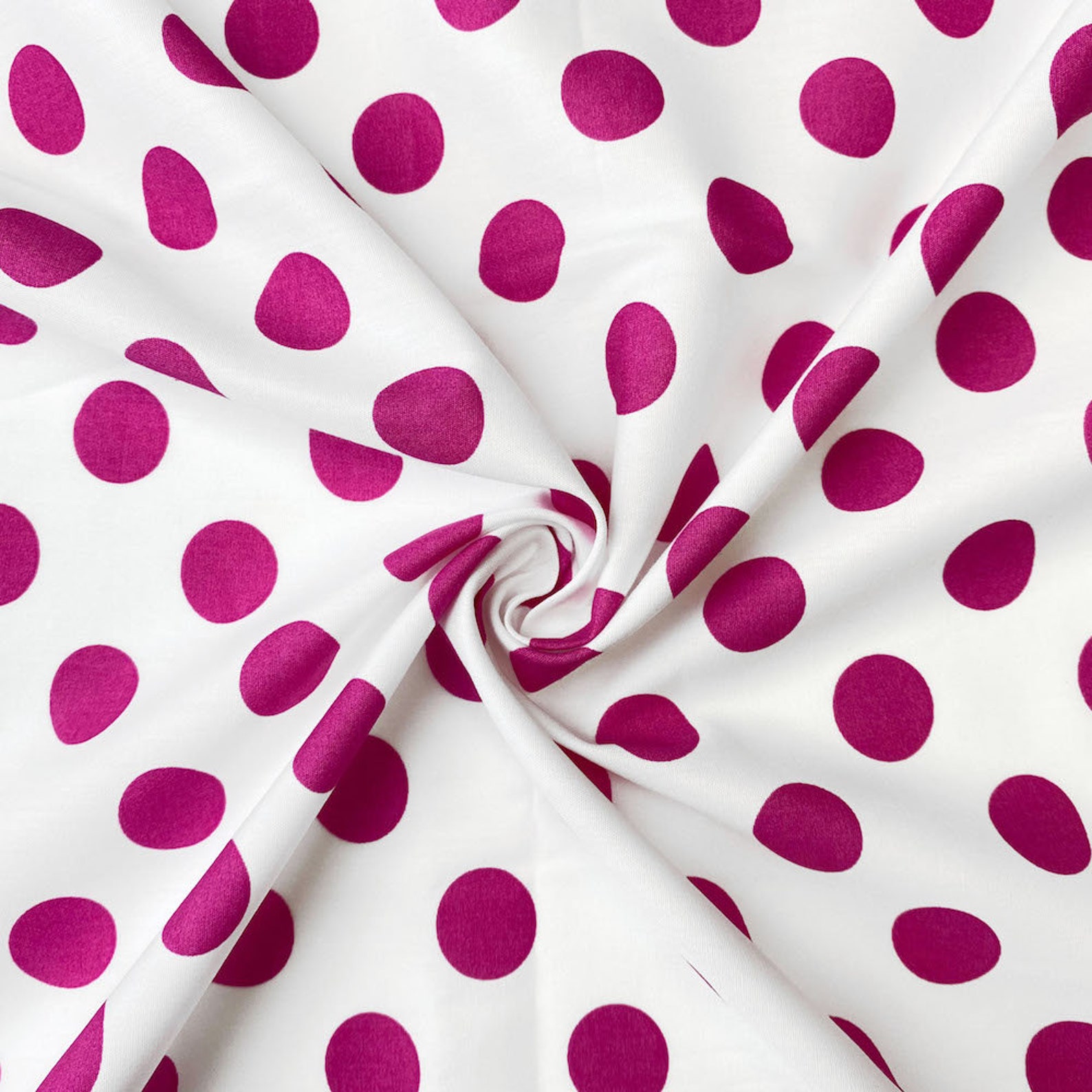 Polka Dot Large Printed Fabric White / Fuchsia 100 Cotton Etsy