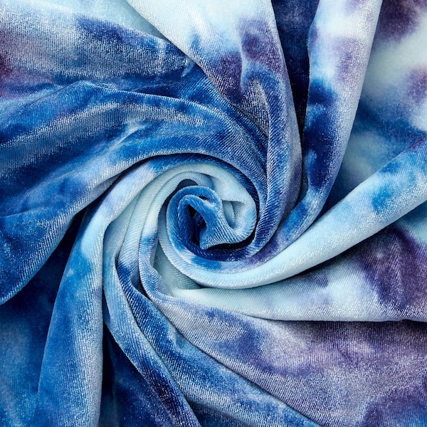 Tie Dye Stretch Velvet - Blue Purple Polyester Spandex 60" By The Yard