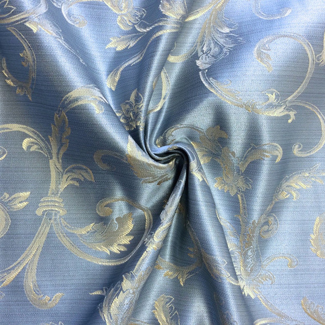 Baby Blue / Gold Damask Jacquard Vine Brocade Fabric 118 Etsy