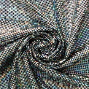 Micro Dot Hologram Tricot Foil Fabric - Black Silver Stretchy 60” By The Yard