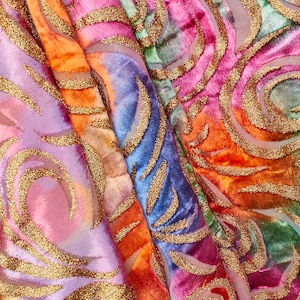 Geometric Metallic Polyester Velvet Burnout On Mesh 215 GSM 43/44 Inch Fabric By The Yard For Sewing Apparel, Upholstery, Décor, & More