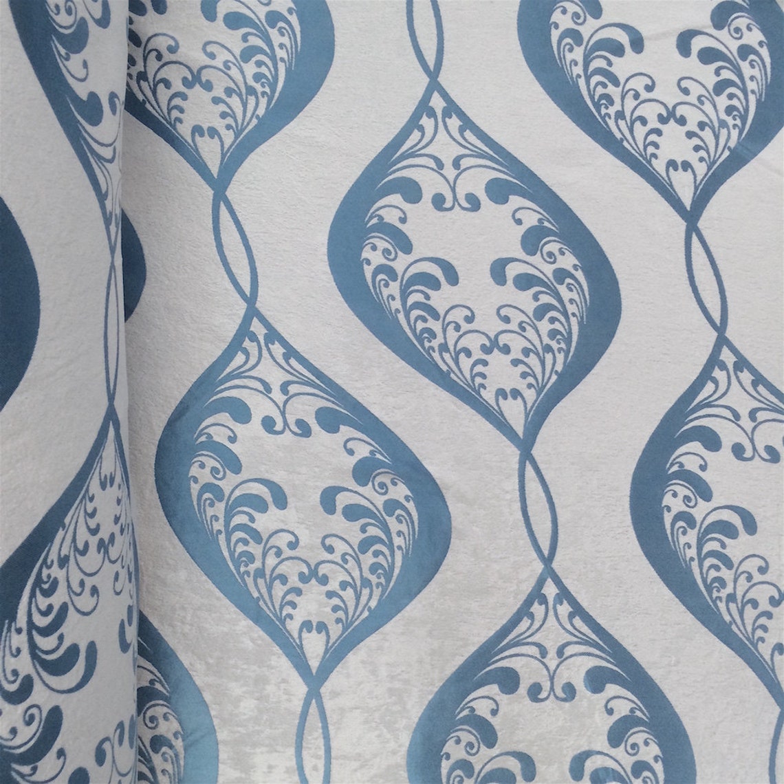 Blue Velvet Jacquard Damask Fabric 118'' Wide sold By Etsy