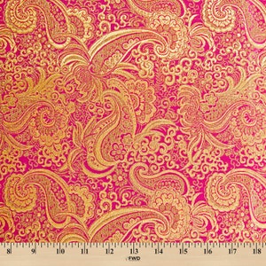 Fuchsia / Gold Metallic Paisley Brocade Fabric