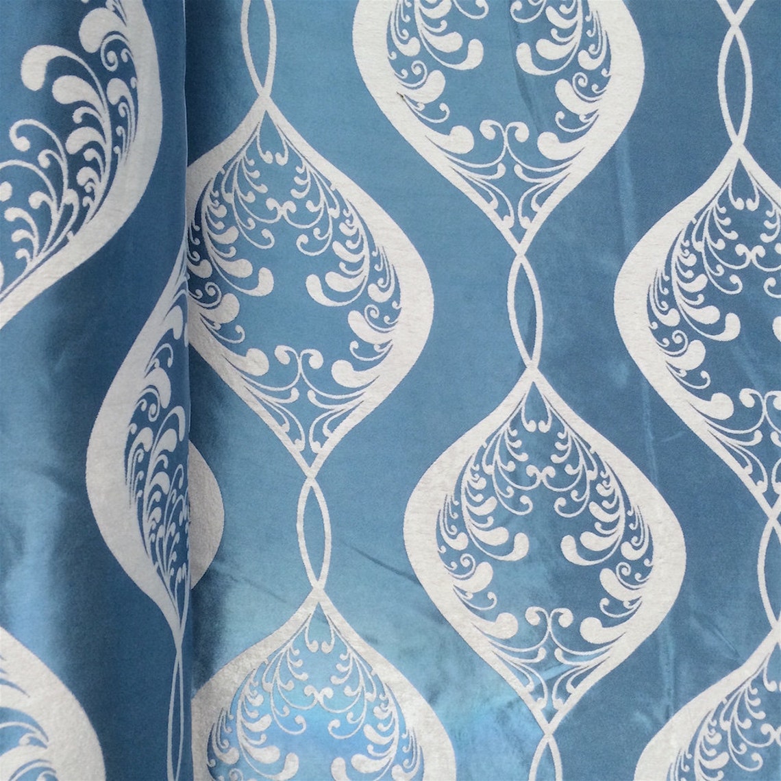 Blue Velvet Jacquard Damask Fabric 118'' Wide sold By Etsy