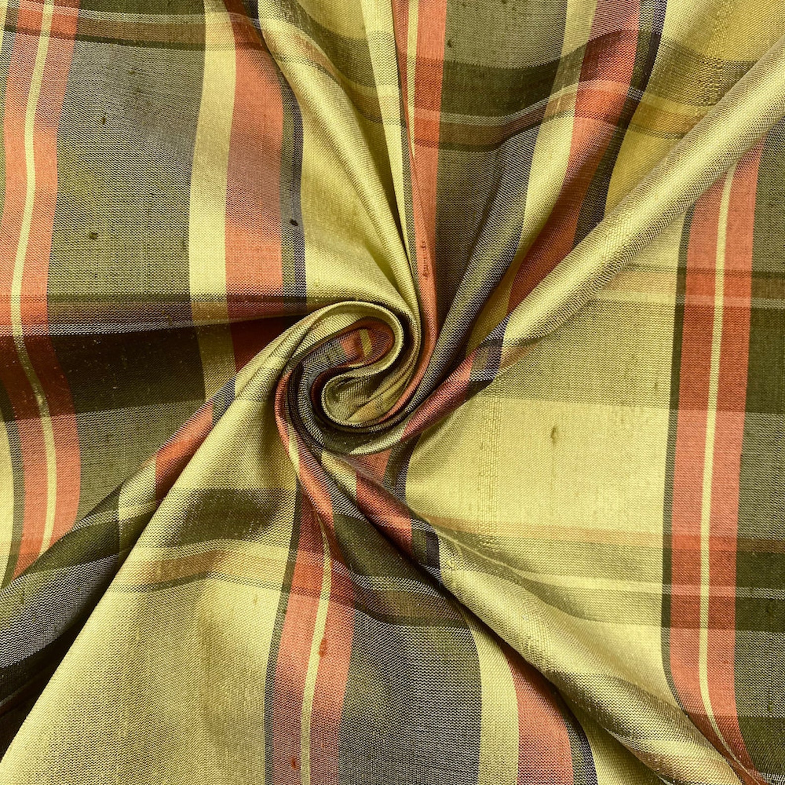 Olive/rust Silk Shantung Fabric Plaid Pattern Design Fabric Etsy