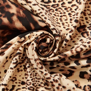 Wildcat Crepe De Chine Print Fabric Beige Sheer Polyester 57&quot; By The Yard