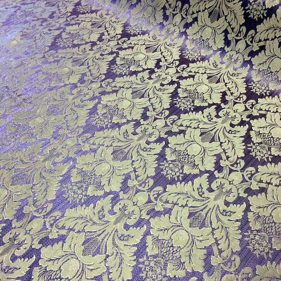 Lilac / Gold Damask Jacquard Floral Brocade Fabric 118" By the Yard