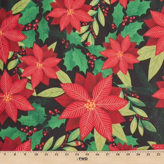 Holiday Floral Print Broadcloth Fabric Black Multi-color Polyester Cotton  58/60 by the Yard -  Sweden