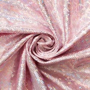 Micro Dot Hologram Tricot Foil Fabric - Baby Pink Silver Shiny Stretchy 60” By The Yard