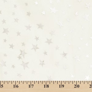Organza Printed Stars Off White Fabric Crystal Sparkle Shiny Crafts Decorations 60&quot; Wide By the Yard