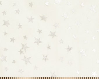 Organza Printed Stars Off White Fabric Crystal Sparkle Shiny Crafts Decorations 60" Wide By the Yard