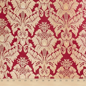 Burgundy / Gold Damask Jacquard Floral Brocade Fabric 118&quot; By the Yard