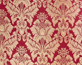 Burgundy / Gold Damask Jacquard Floral Brocade Fabric 118" By the Yard