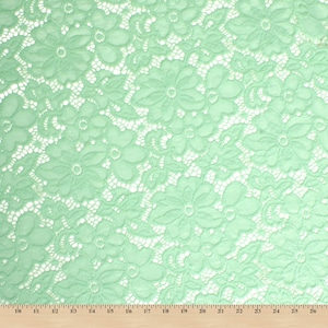 Mint Stretch Lace Fabric Floral Embroidery Poly Spandex 58&quot; Wide BTY Wedding Apparel Florence