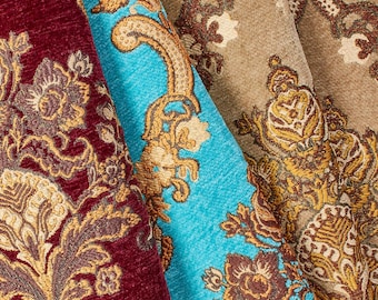 Victorian Damask Chenille Upholstery Brocade Jacquard 56/57 Inch Heavyweight Fabric By The Yard - For Sewing, Upholstery, & Crafts