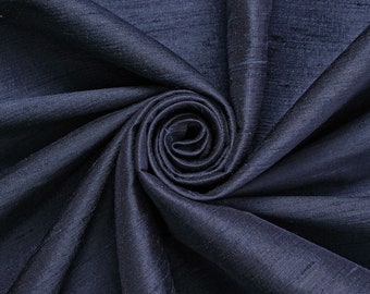 Navy 100% Pure Silk Dupioni Fabric 54"Wide BTY Drape Blouse Dress Craft FREE SHIPPING