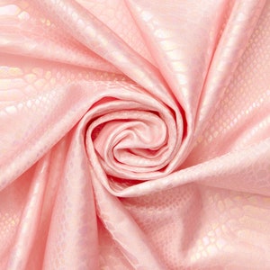 Snake Scale Hologram Tricot Foil Fabric - Baby Pink Shiny Stretchy 60” By The Yard