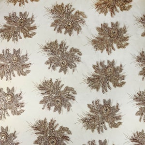 Gloriosa Beaded Lace Fabric on Mesh in Champagne