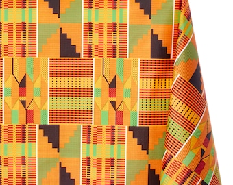 Ottertex® Nylon Ripstop 70 Denier (PU-beschichtet) - Kente Orange African Print Fabric 61"Massenbestand