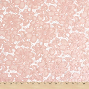 Blush Stretch Lace Fabric Floral Embroidery Poly Spandex 58&quot; Wide BTY Wedding Apparel Florence
