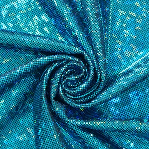 Micro Dot Hologram Tricot Foil Fabric - Black Turquoise Stretchy 60” By The Yard