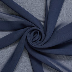 Navy Blue Chiffon Fabric Polyester All Solid Colors Sheer 58&#39;&#39; Wide By the Yard for Garments, Decoration, Crafts
