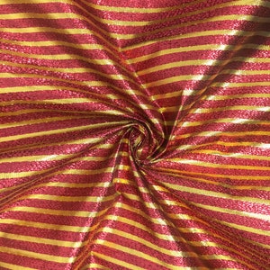 Red/Gold Metallic Foil Striped Brocade Fabric 56&quot; Wide 100% Polyester Sold By The Yard