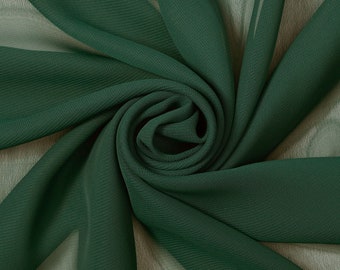 Hunter Green Chiffon Fabric Polyester All Solid Colors Sheer 58'' Wide By the Yard for Garments, Decoration, Crafts
