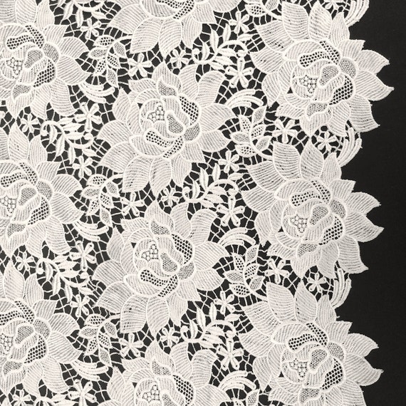 White Blossom Floral Guipure Fabric French Lace Embroidery 52 wide